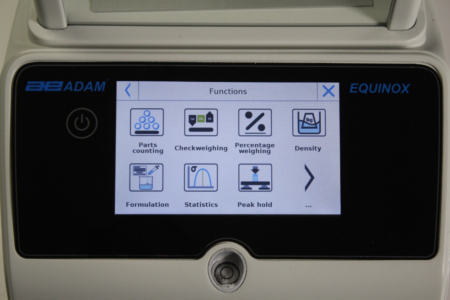 Equinox analytical balances menu